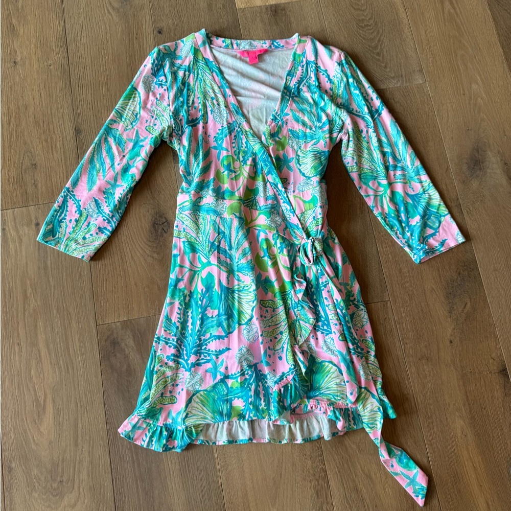 Lilly Pulitzer Colorful Wrap Romper with Tropical Print